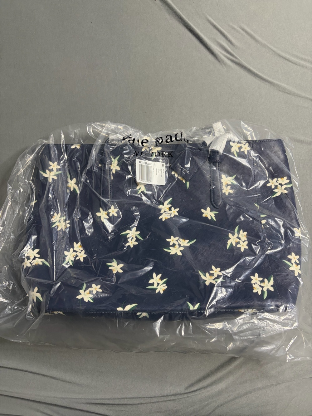 Kate Spade Medium Tote Parisian Navy/Orange Blossom Floral Print & Logo Charm